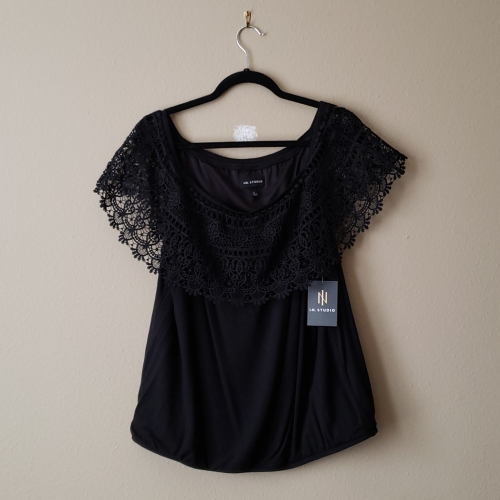I.N. Studio xl black lace tank